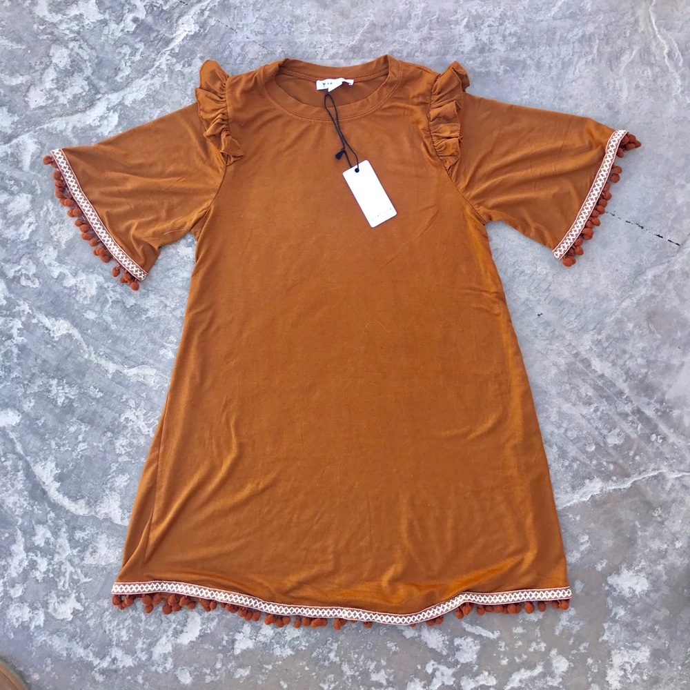 Tan Dress with Pom Pom 💕 - Picture 4 of 4